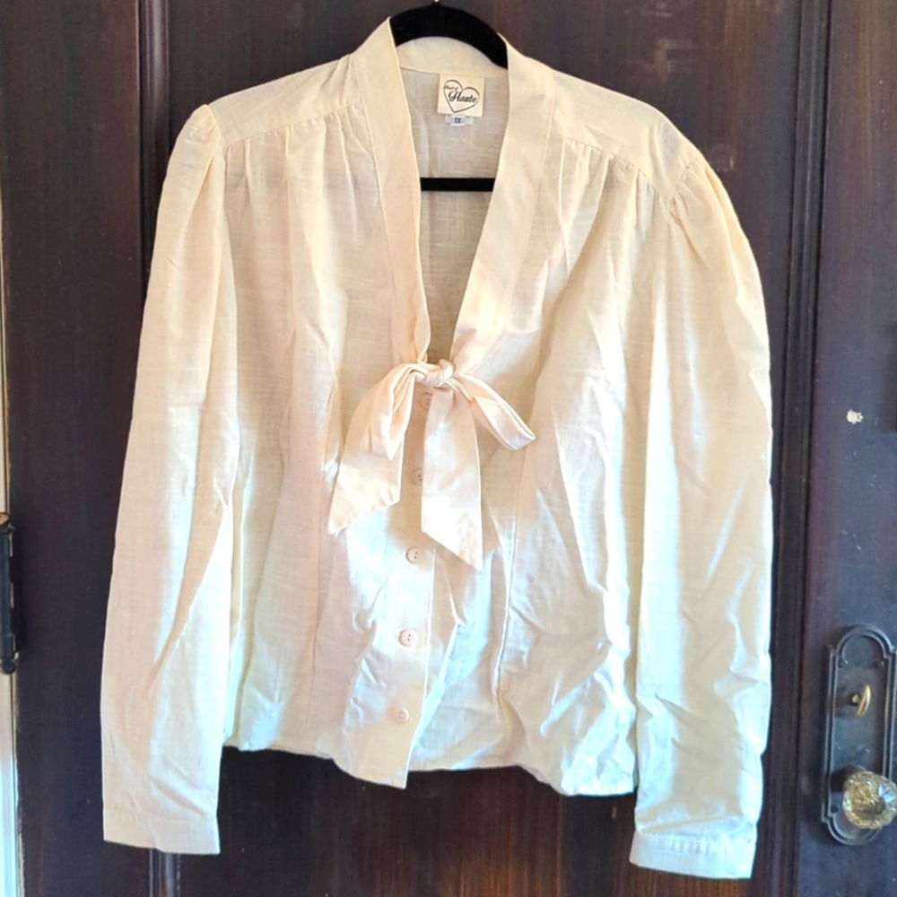 NWOT Heart of Haute Retro Pinup 40s 50s Off-white Cotton Blouse Bow Neck